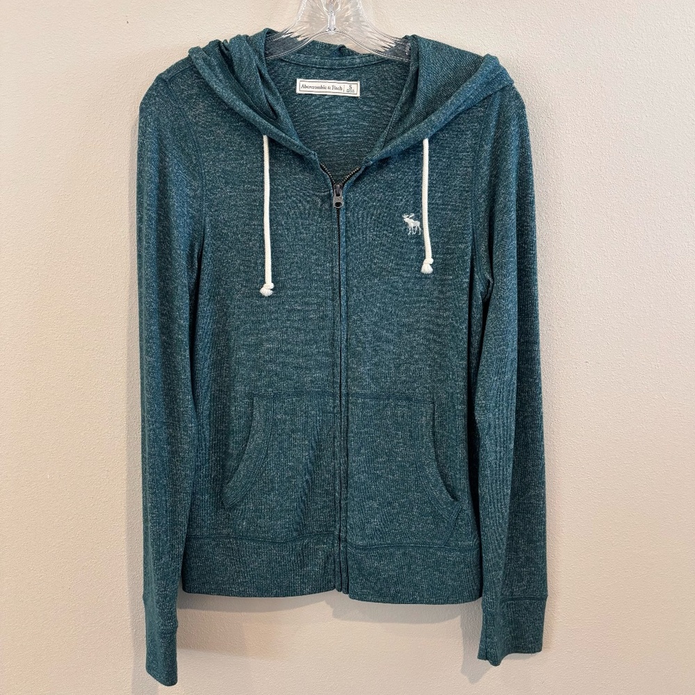 Abercrombie & Fitch Women's Front Zip Hoodie Green SZ S Front Pocket Lightweight
